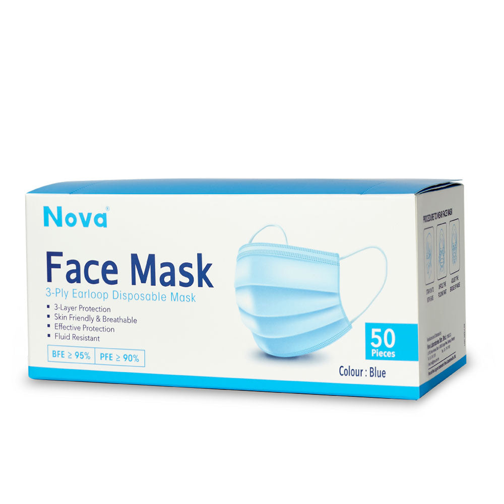 Nova 3-Ply Earloop Disposable Adult Face Mask 50pcs