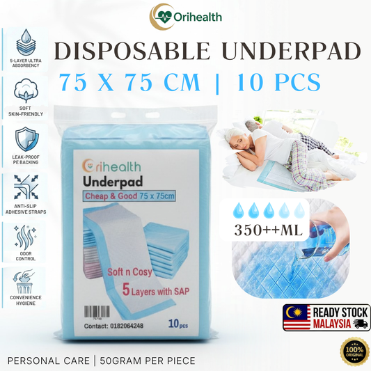 Orihealth C&G Disposable Underpad 75x75CM | 30x30 Inch | Size M