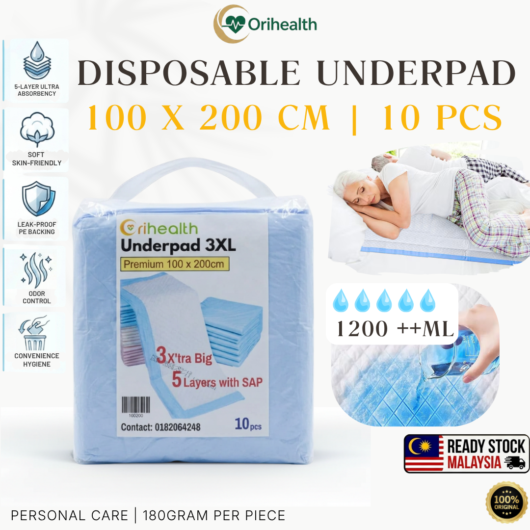 Orihealth Premium Disposable Underpad 100x200CM | 39x78 Inch | Size 3XL