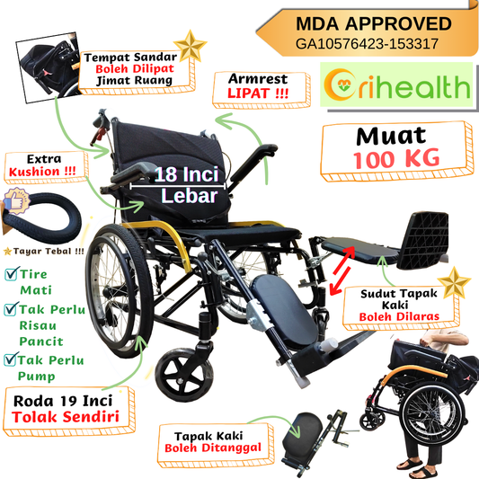 Orihealth Light Weight Wheelchair [ 6CPURIM-RUDY ~ 6C18S-RUDY ~ 6C20S-RUDY ]