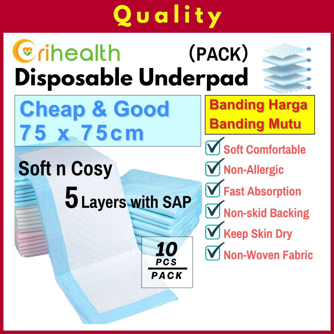 Orihealth Disposable Underpad 75x75CM | 30x30 Inch | Size M