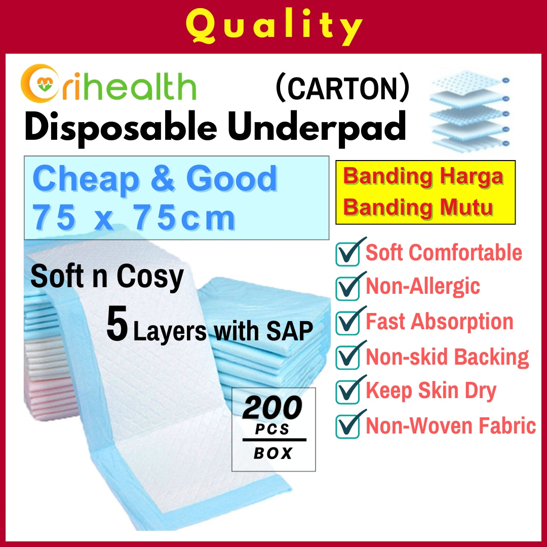 Orihealth Disposable Underpad 75x75CM | 30x30 Inch | Size M