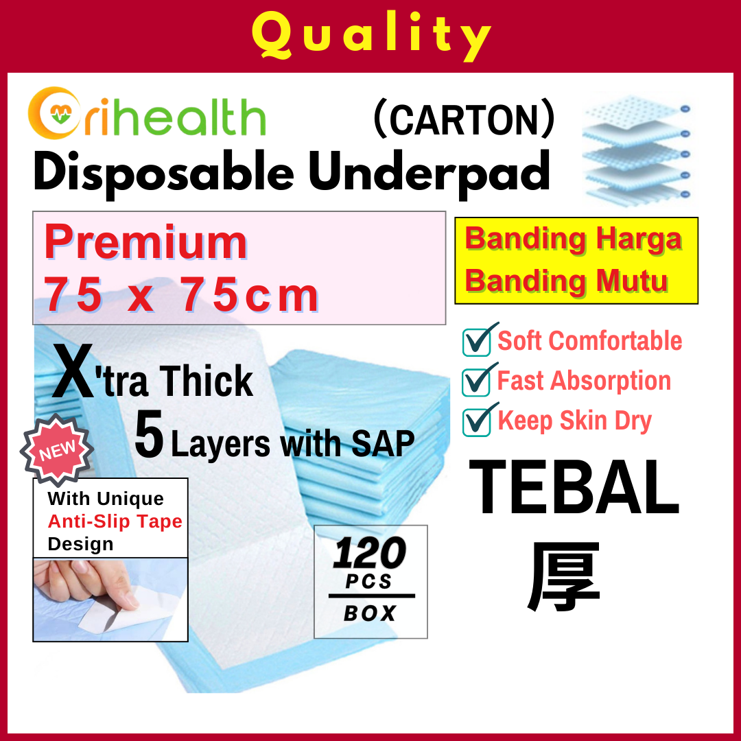 Orihealth PREMIUM Disposable Underpad 75x75CM | 30x30 Inch | Size M