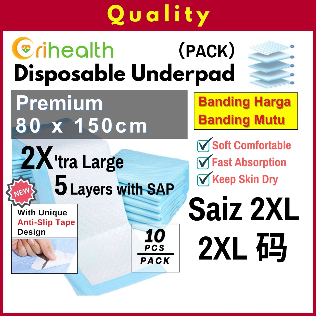 Orihealth Premium Disposable Underpad 80x150CM | 32x59 Inch | Size 2XL