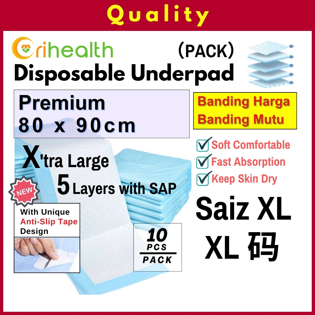 Orihealth Premium Disposable Underpad 80x90CM | 32x36 Inch | Size XL