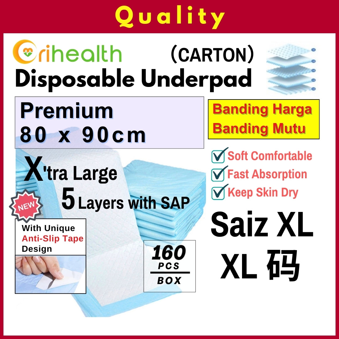 Orihealth Premium Disposable Underpad 80x90CM | 32x36 Inch | Size XL