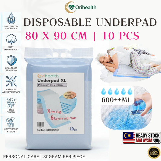 Orihealth Premium Disposable Underpad 80x90CM | 32x36 Inch | Size XL