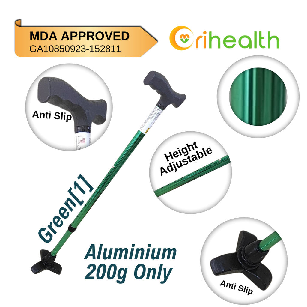 Orihealth Beautiful Walking Stick Aluminium Small Base Adjustable Height Tongkat Stick Crutch