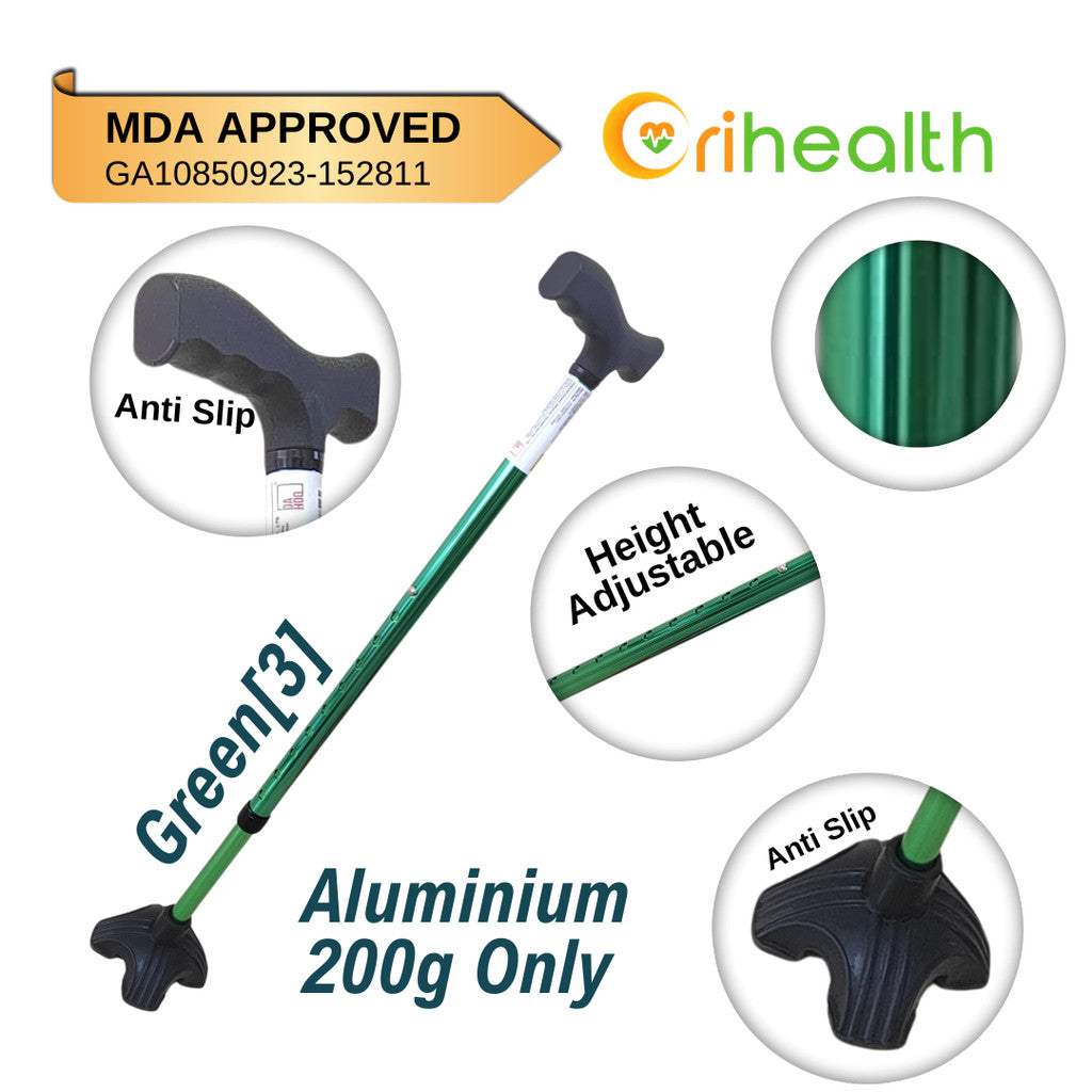 Orihealth Beautiful Walking Stick Aluminium Small Base Adjustable Height Tongkat Stick Crutch