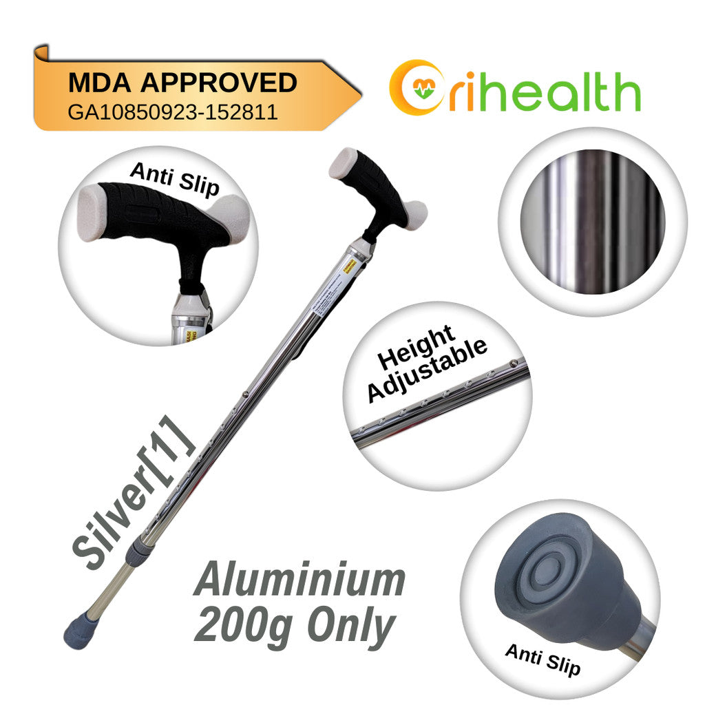 Orihealth Beautiful Walking Stick Aluminium Small Base Adjustable Height Tongkat Stick Crutch