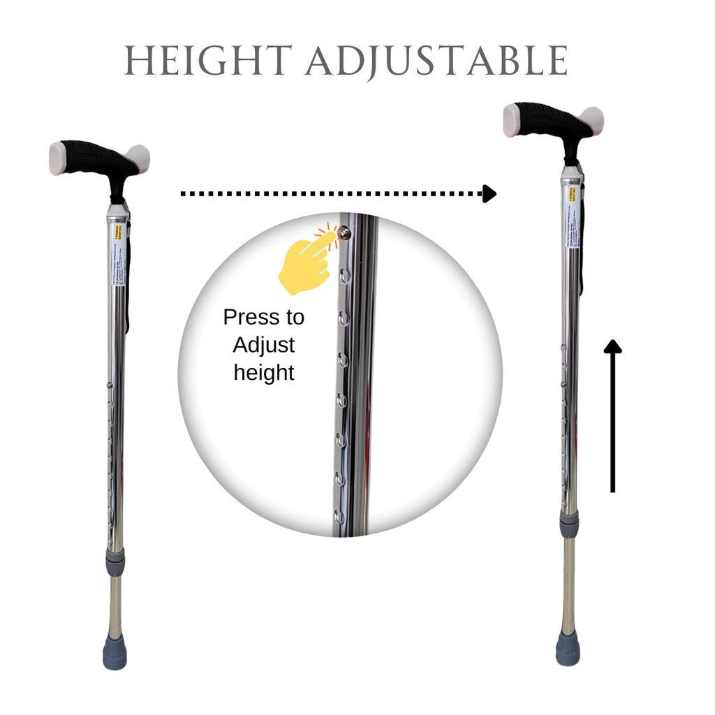 Orihealth Beautiful Walking Stick Aluminium Small Base Adjustable Height Tongkat Stick Crutch