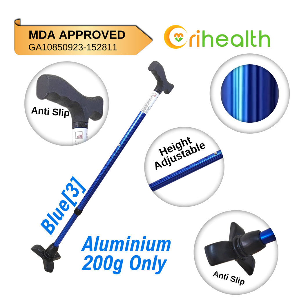 Orihealth Beautiful Walking Stick Aluminium Small Base Adjustable Height Tongkat Stick Crutch